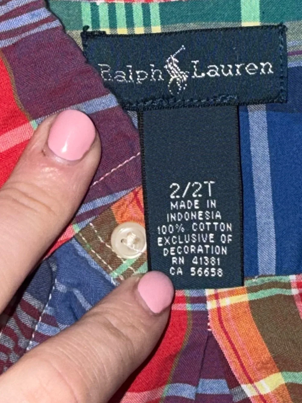 Ralph Lauren Toddler Boys Red Blue Plaid Short Sleeve Button Down Shirt 2T